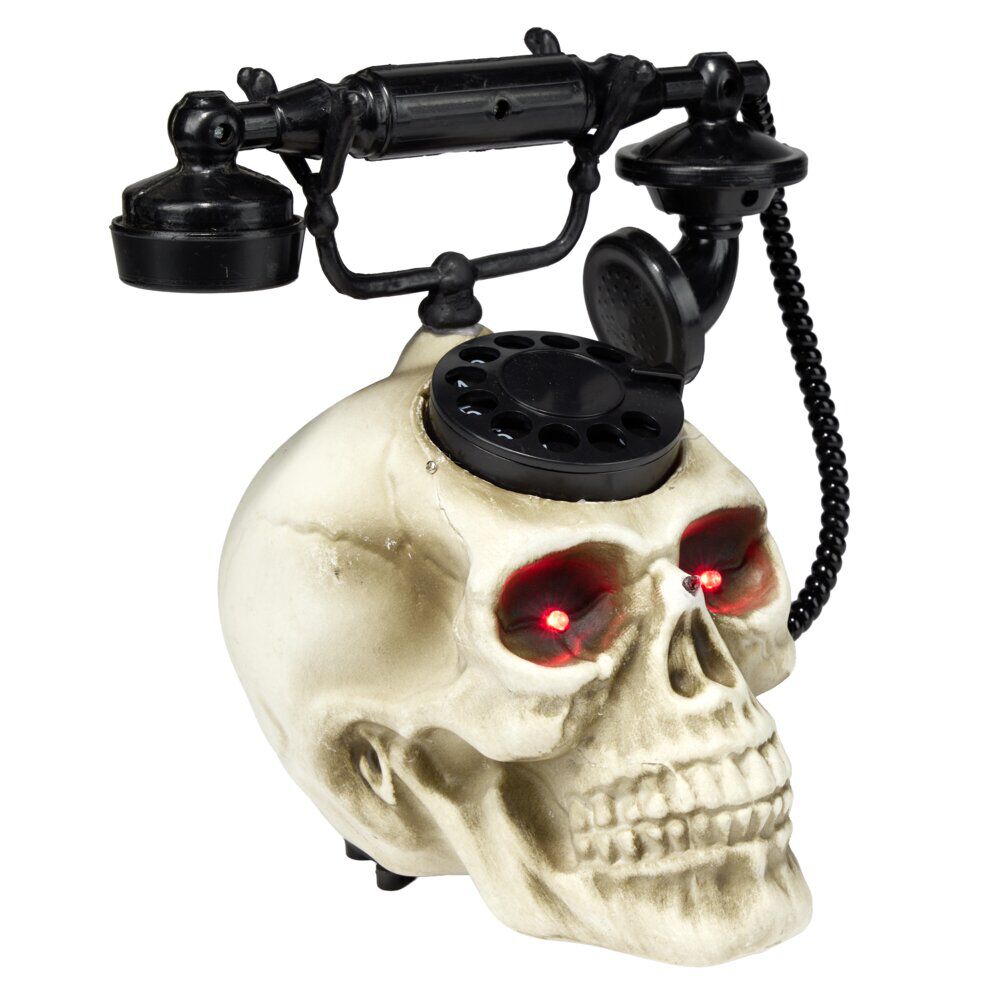 Téléphone tête de mort Halloween LED détecteur mouvement son et lumière 19x22xH25cm