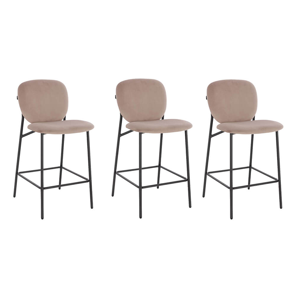 HOME DELUXE CELDA barkrukken fluweel - set van 3 lichtbruin | Barstoelen