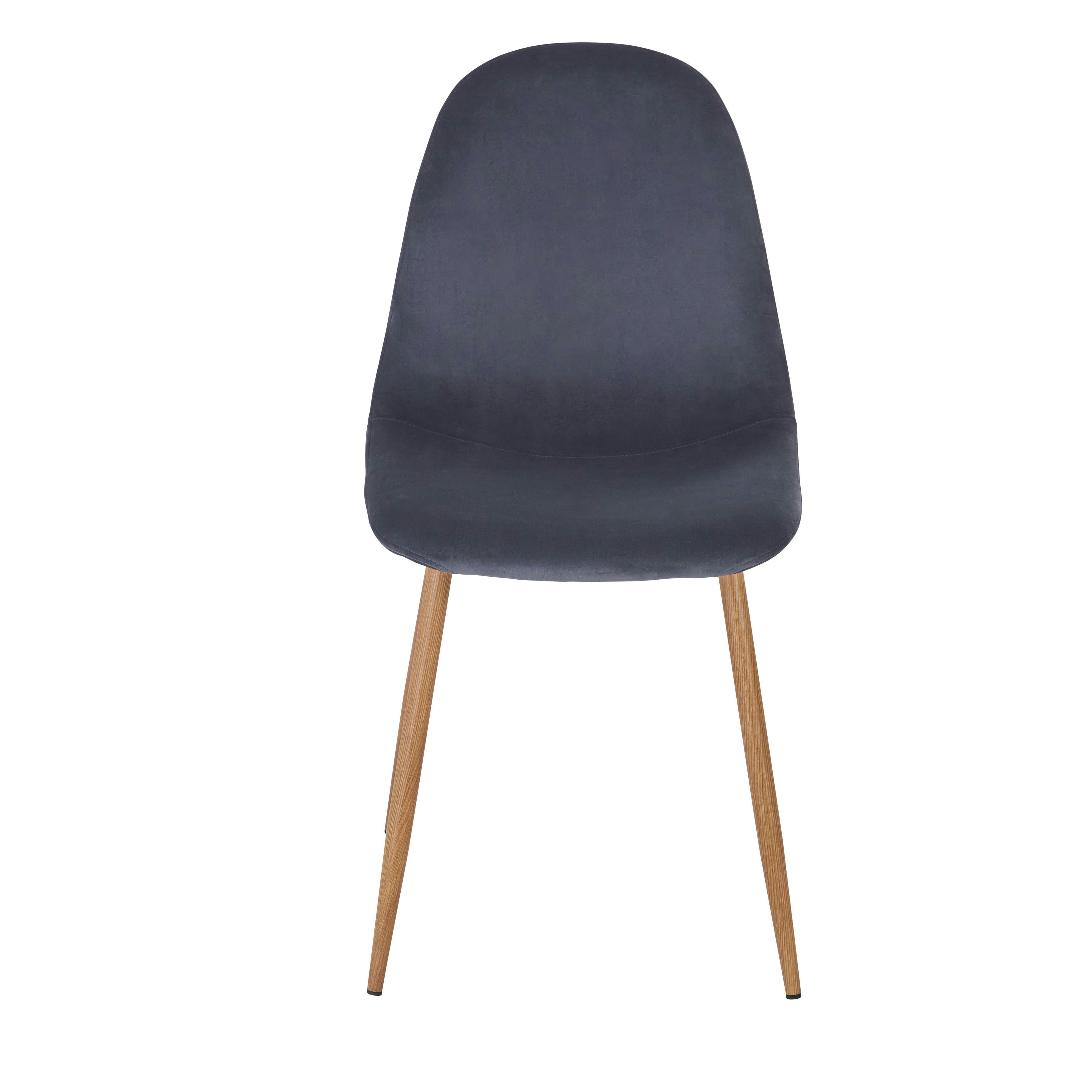 Clyde - Chaise en velours recyclé gris ardoise et pieds en métal imitation chêne
