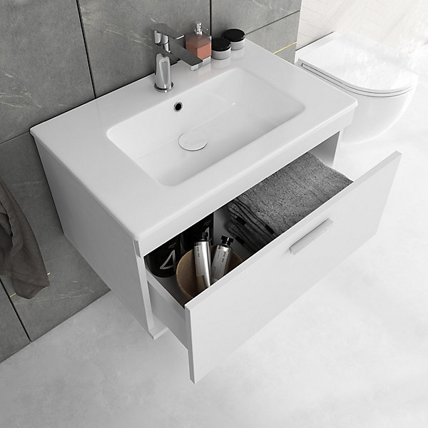 Meuble salle de bain simple vasque RUBITE 1 tiroir Blanc L. 80 cm   miroir armoire - Saniverre