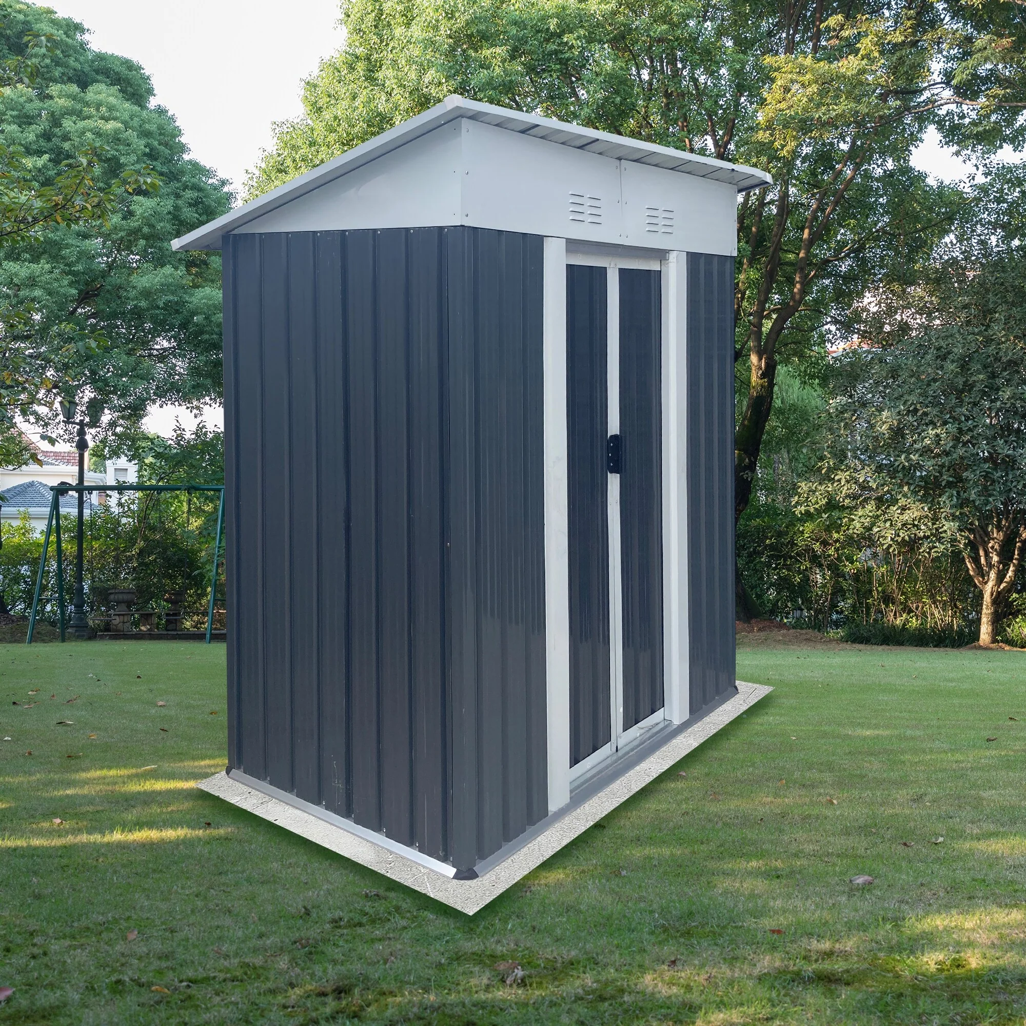 Outdoor Storage Shed Pent Roof Tool Shed with Lockable Sliding Door Apex Roof Metal Garden Shed for Backyard
