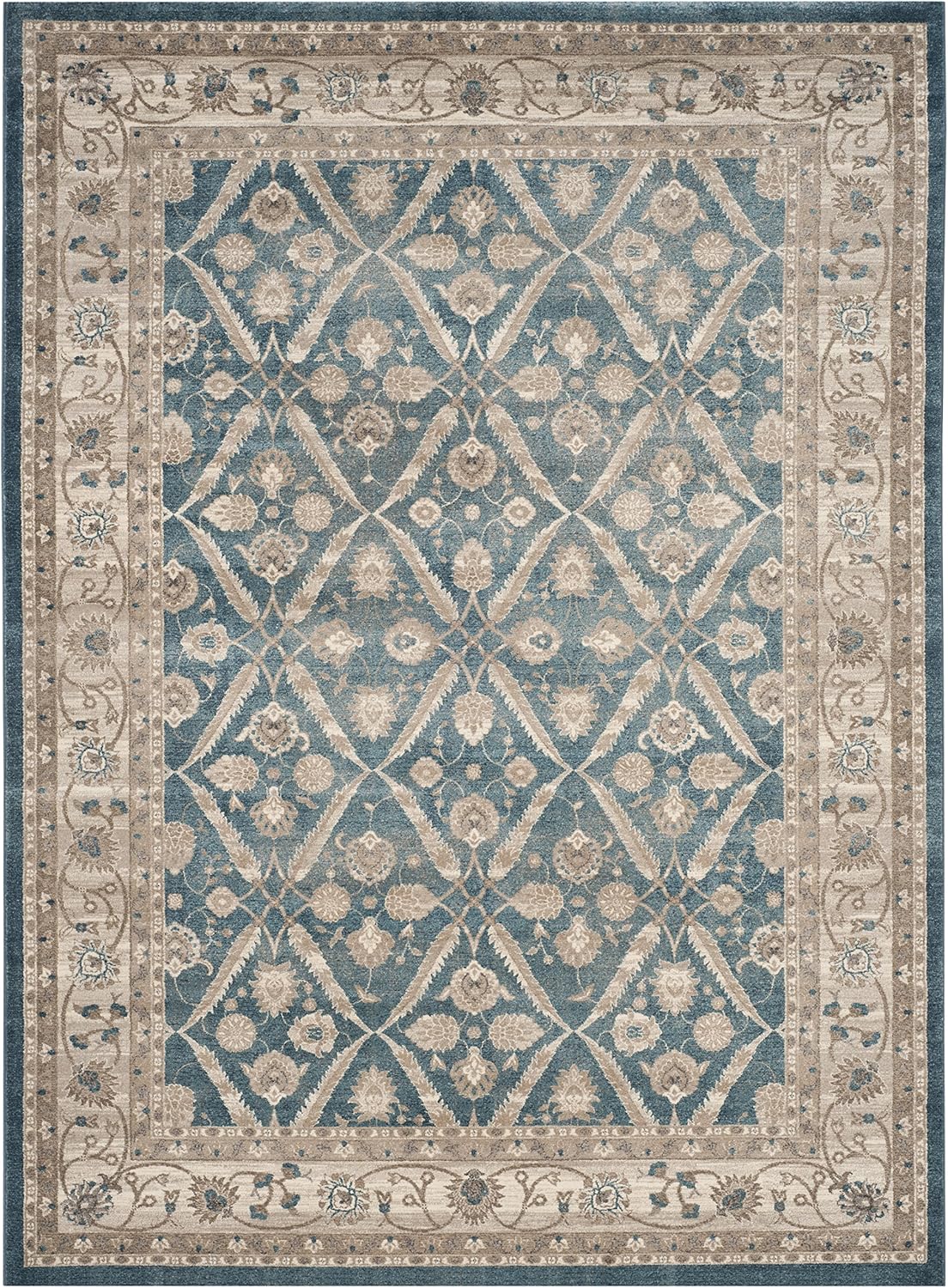 SAFAVIEH Sofia Collection Area Rug - 9' x 12', Blue & Beige, Vintage Oriental Distressed Design, Non-Shedding & Easy Care, Ideal for High Traffic Areas in Living Room, Bedroom (SOF378C)
