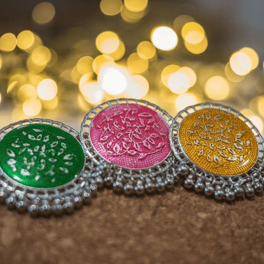The Colourful Aura Pink Green Yellow Round Disc Button Stud