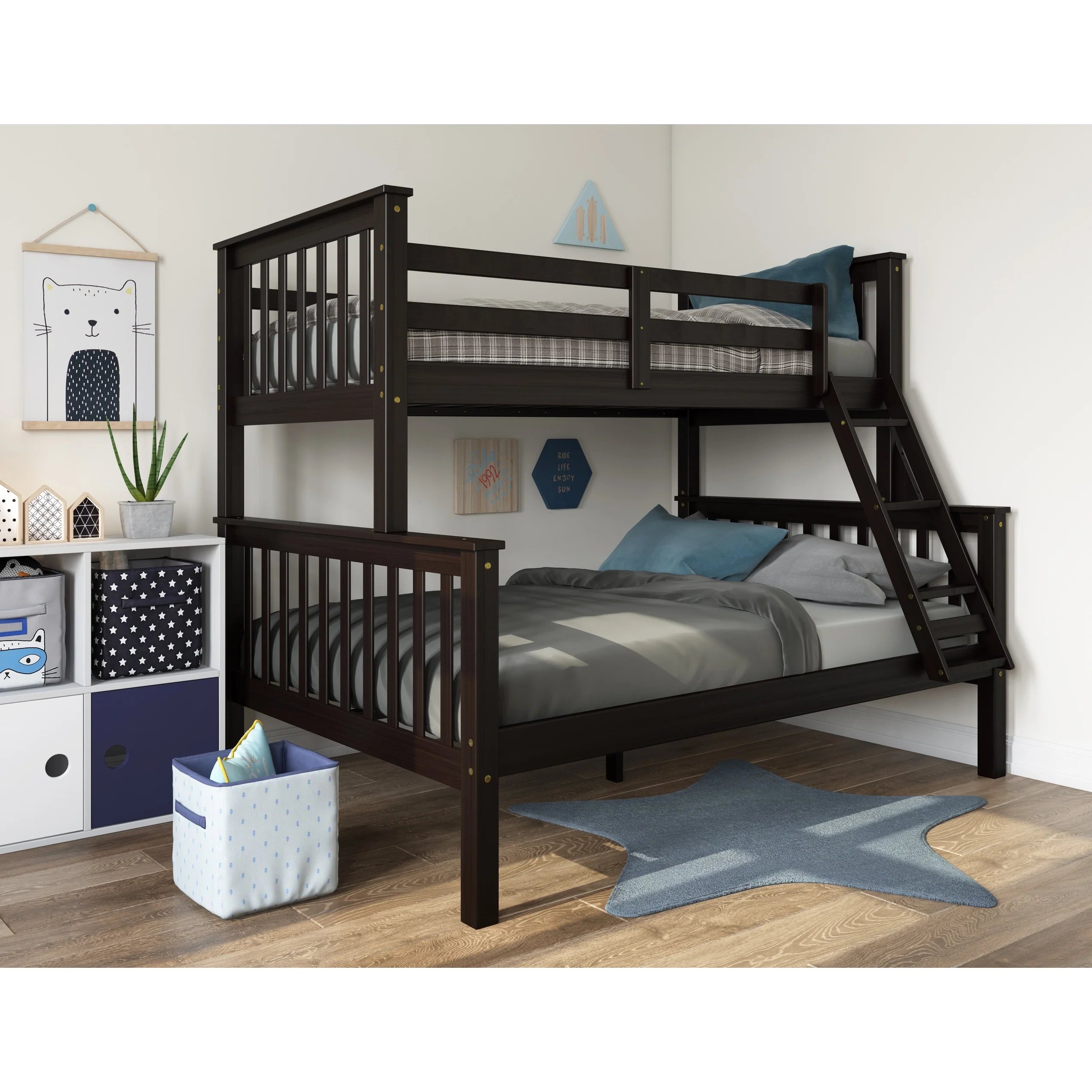 100% Solid Wood Mission Twin Over Full Bunk Bed by Palace Imports