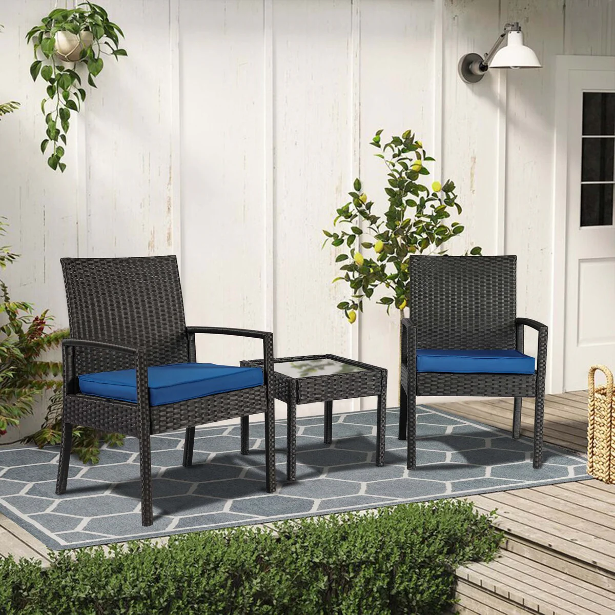 Vrakae 3 Piece Outdoor Patio Rattan Wicker Furniture Set