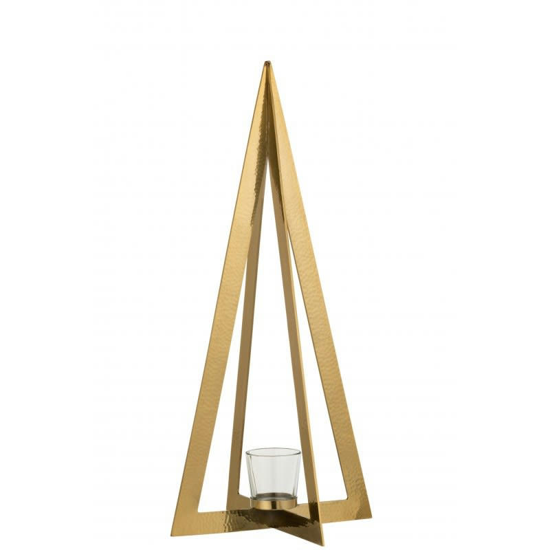 ARBRE - Photophore acier inoxydable verre or H55cm