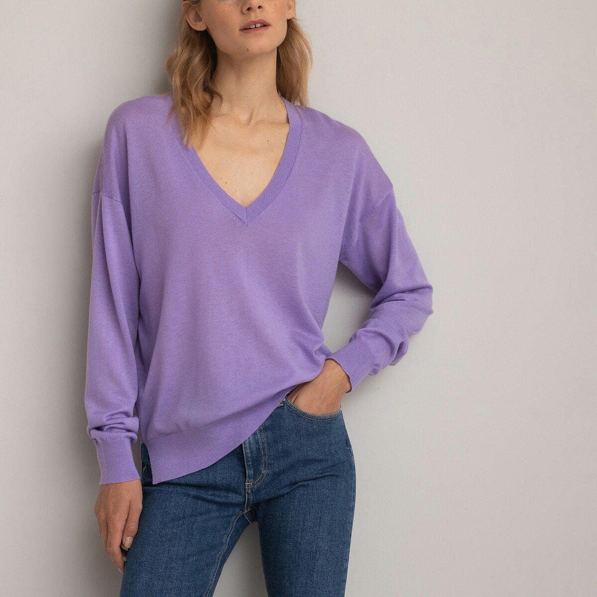 Pull col V, en maille fluide