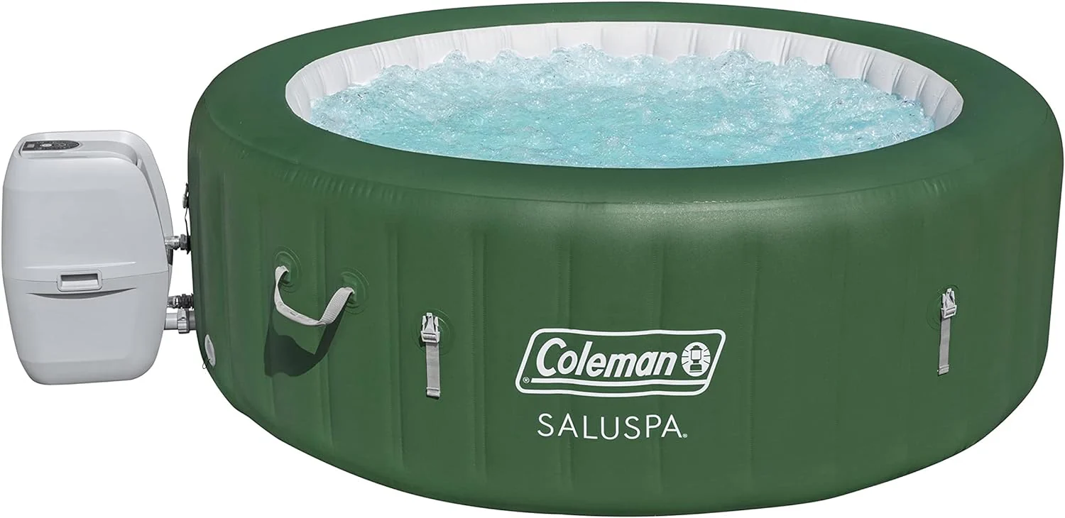 Inflatable Hot Tub Spa | Portable Hot Tub with Heated Water System and 140 Bubble Jets | Fits Up to 4 People(4+ Capacity (Forest Green))