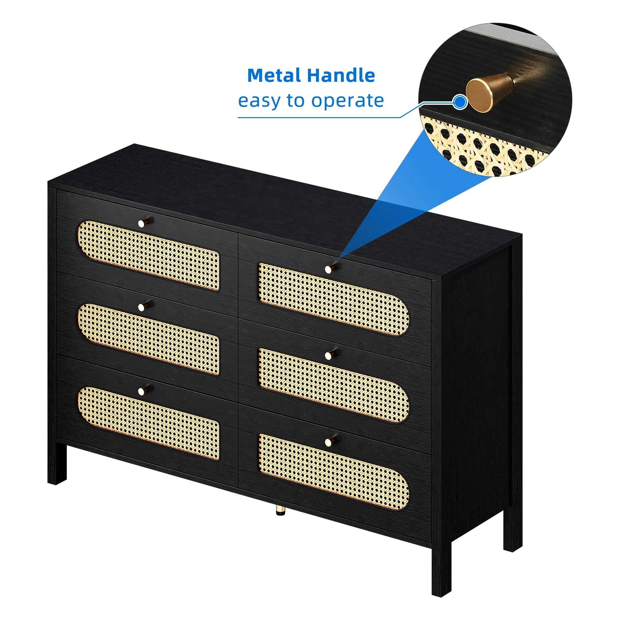 Moasis Rattan 6 Drawer Double Dresser Chest of Drawers Storage Cabinet