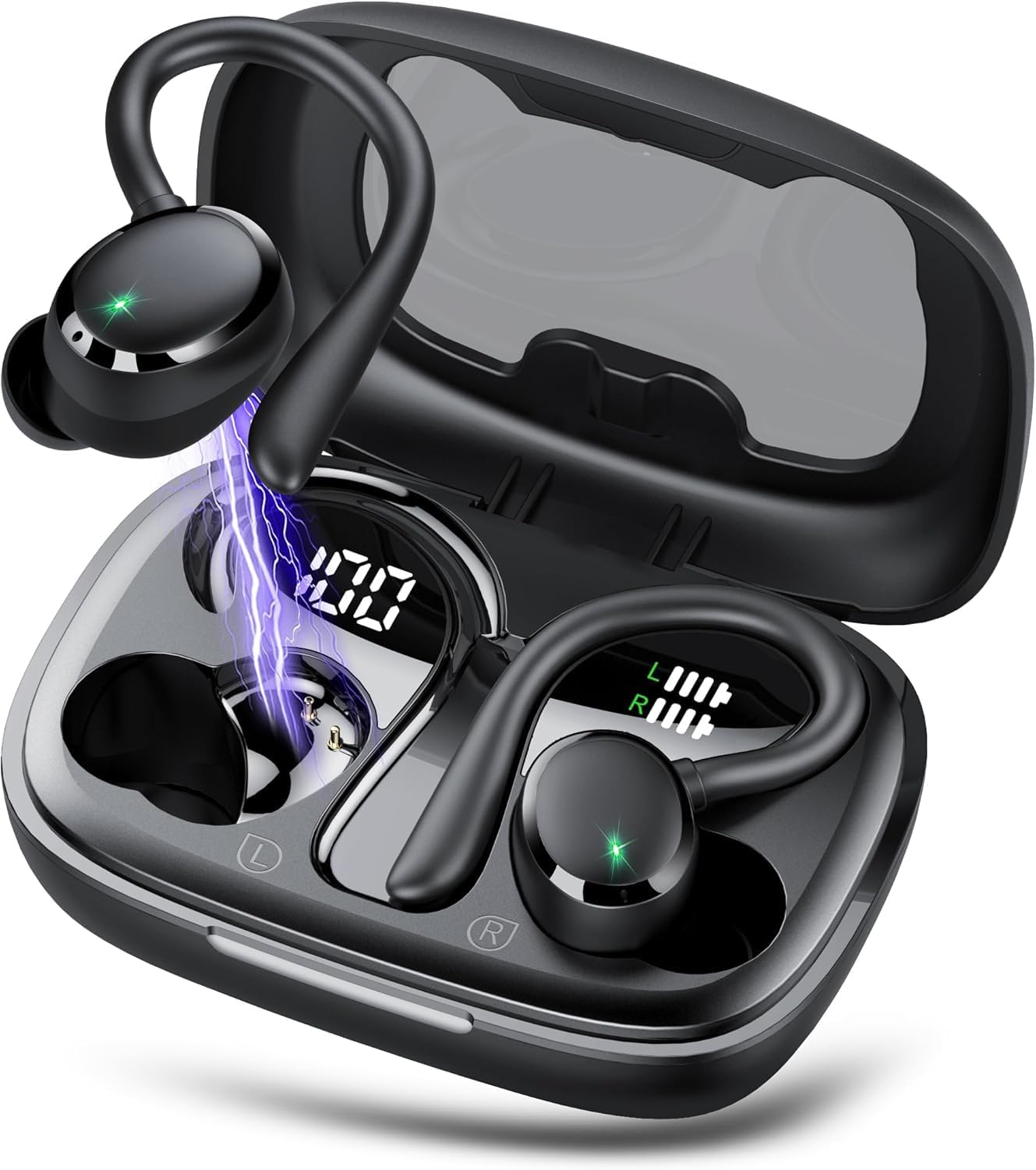 IKG Ear Buds Wireless Earbuds Bluetooth 5.3 Headphones 72hrs Playtime with Digital Display Sports Wireless Headphones with Earhook Deep Bass 2.0,IPX7 Waterproof, Over-Ear Earphones for Sport Running