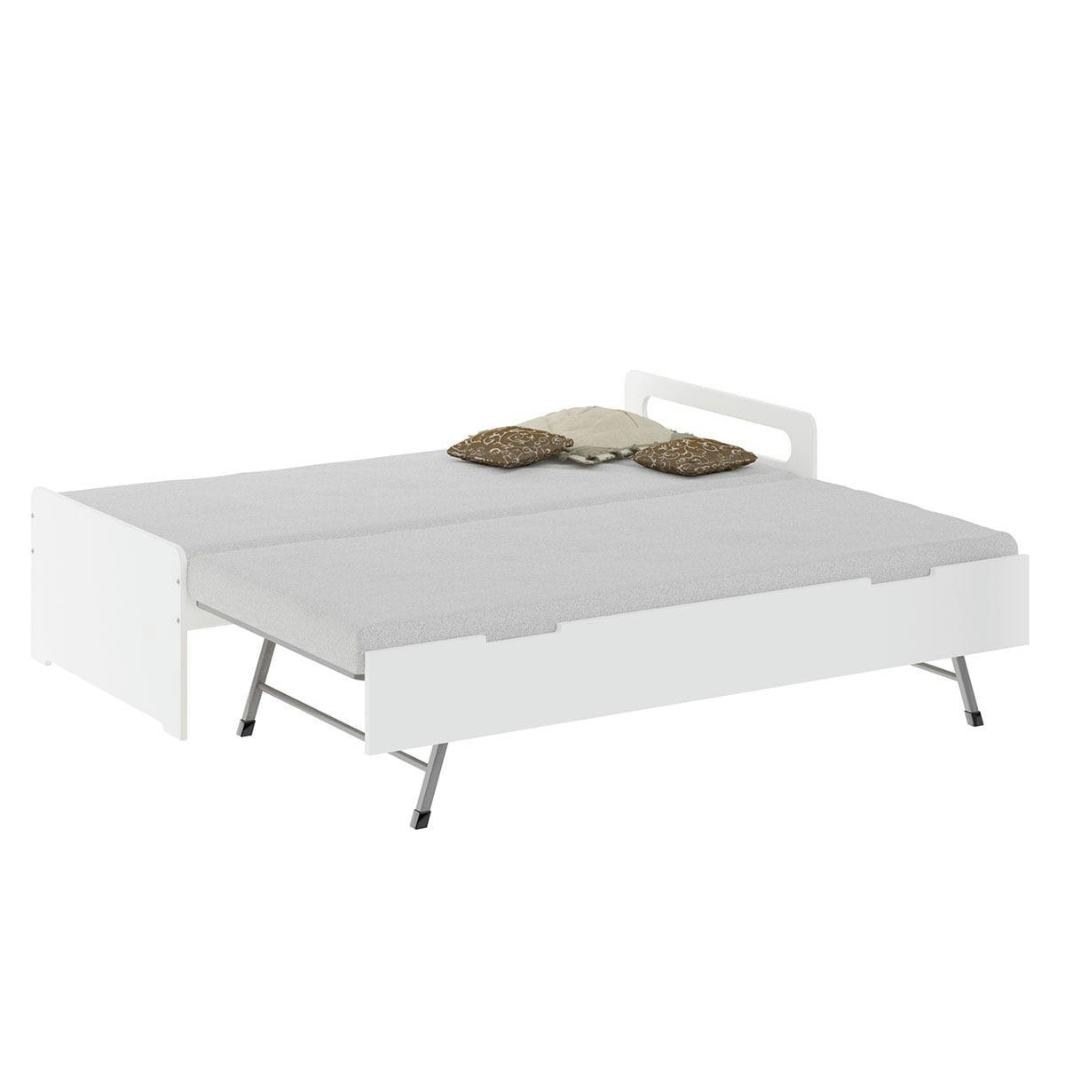 LOUNA - Pack Lit gigogne avec 2 matelas 90x200 cm bois massif blanc