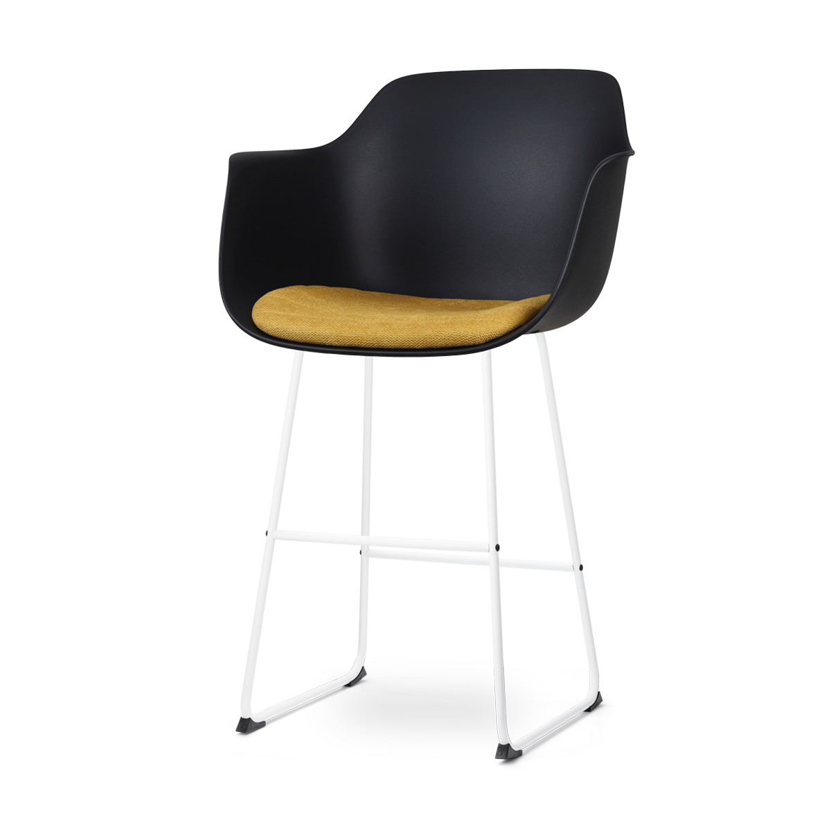 Nolon Nino-Liz Barkruk Zwart - Okergeel Kussen - Wit Frame - 75 cm