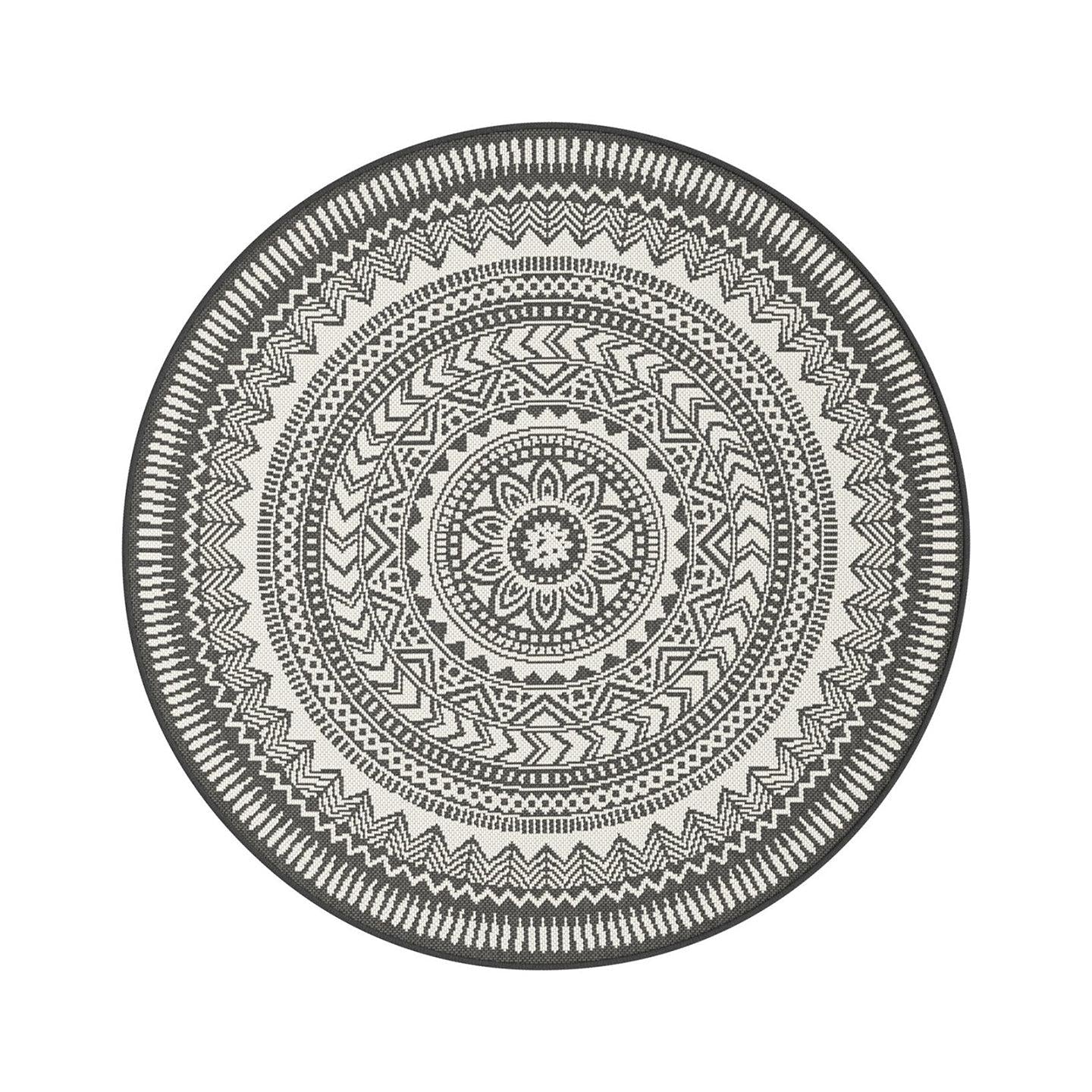 AFK Living vloerkleed Mandala - voor binnen en buiten - zwart - 120 x 120 cm