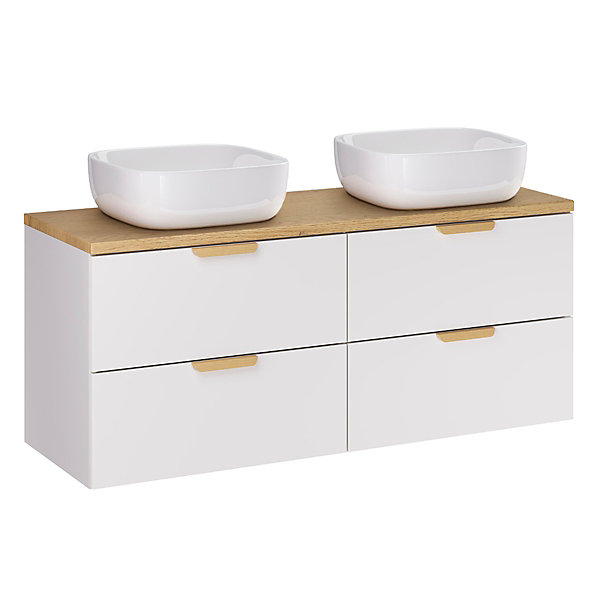 Ensemble meuble double vasque 120cm et colonne Oria Blanc mat