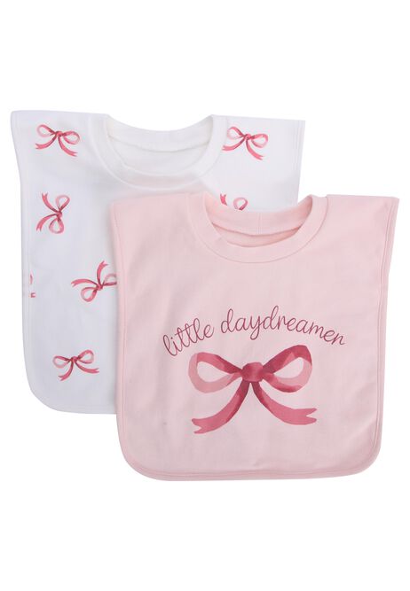 Baby 2pk Pink Bow Print Popover Bibs