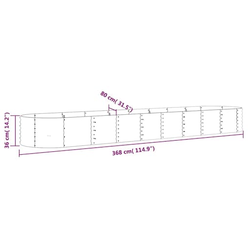 NNEVL Garden Planter Powder-coated Steel 368x80x36 cm Grey