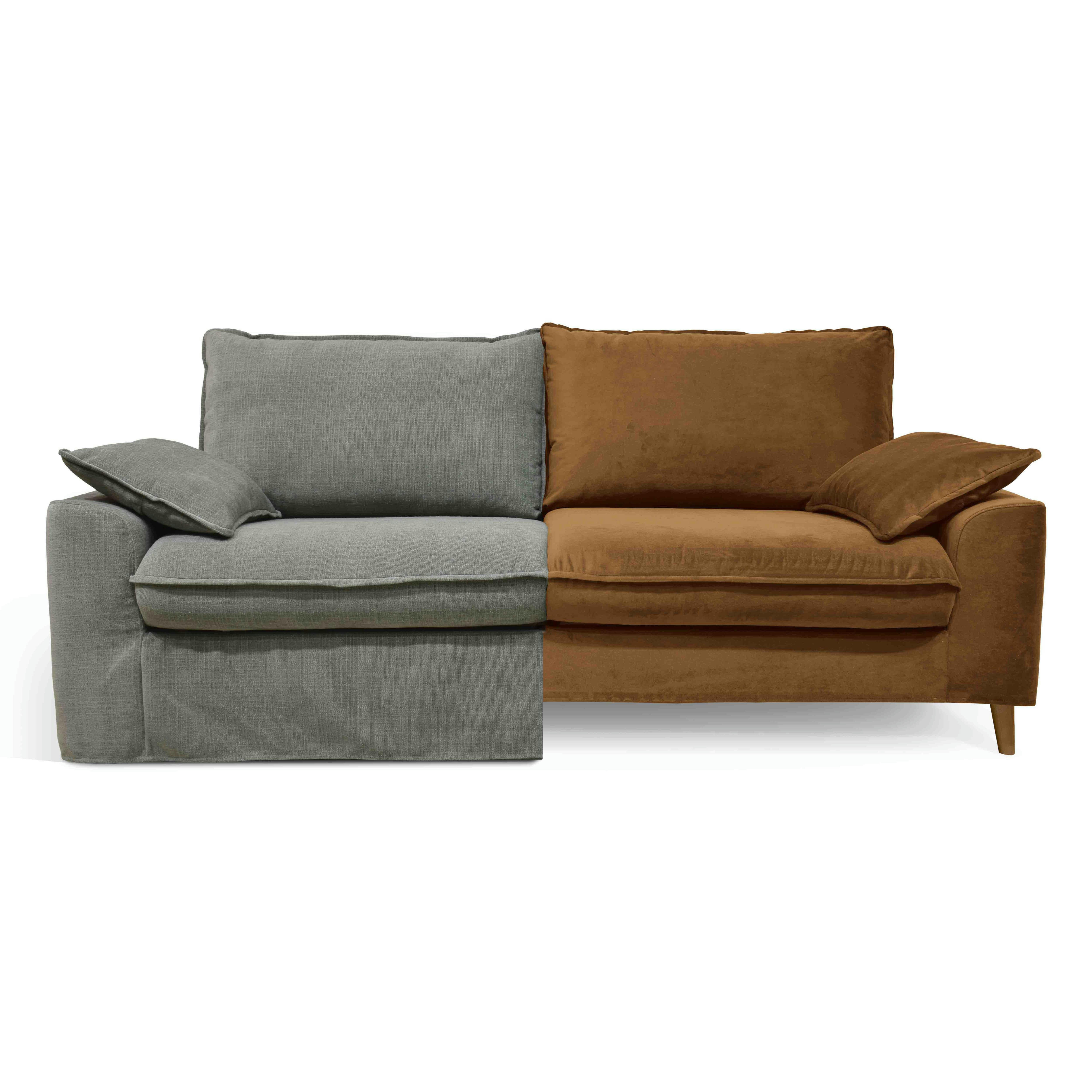 JAROD - Canapé tissu vert gris avec une housse supplémentaire velours rouille