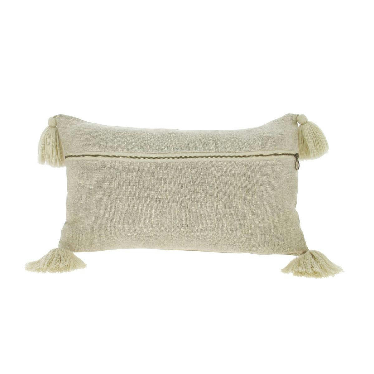 DISHA - Coussin en lin avec pompons beiges 30x50cm