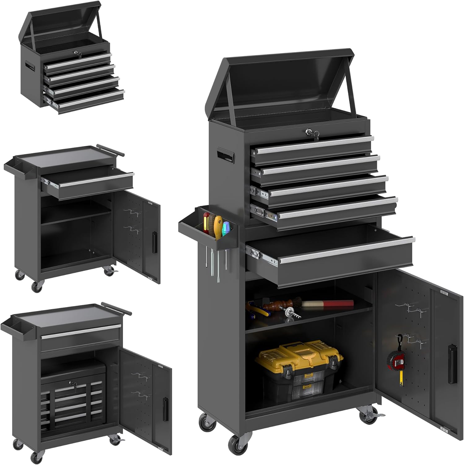 Tool Chest, 5 Drawers Rolling Tool Cabinet, Removable Cabinet Storage Tool Box with Universal Lockable Wheels, Lock Bar, Metal Tool Storage Cart, Tool Box for Garage, Workshop