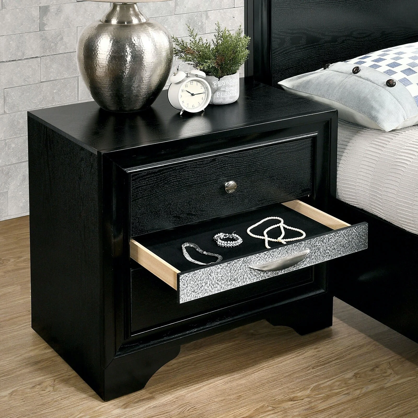3 Drawers Wooden Nightstand with Pewter Round Knobs