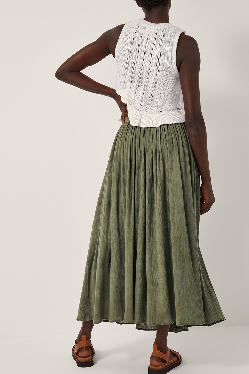 Monsoon Bethany Crinkle Midi Skirt Cream