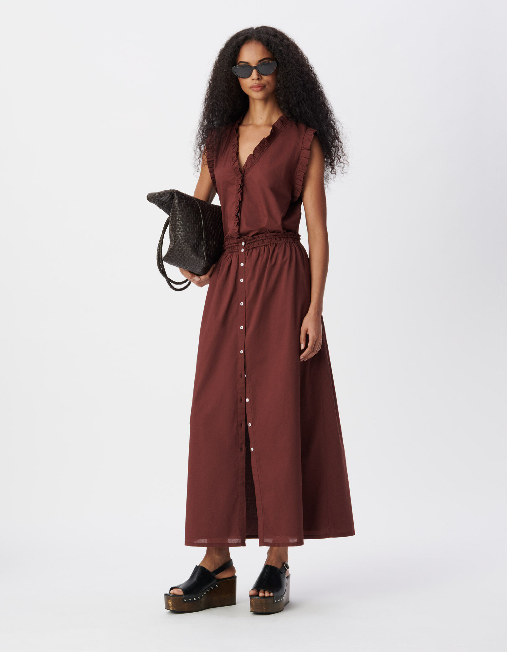 Jupe longue marron boutonnée Femme
