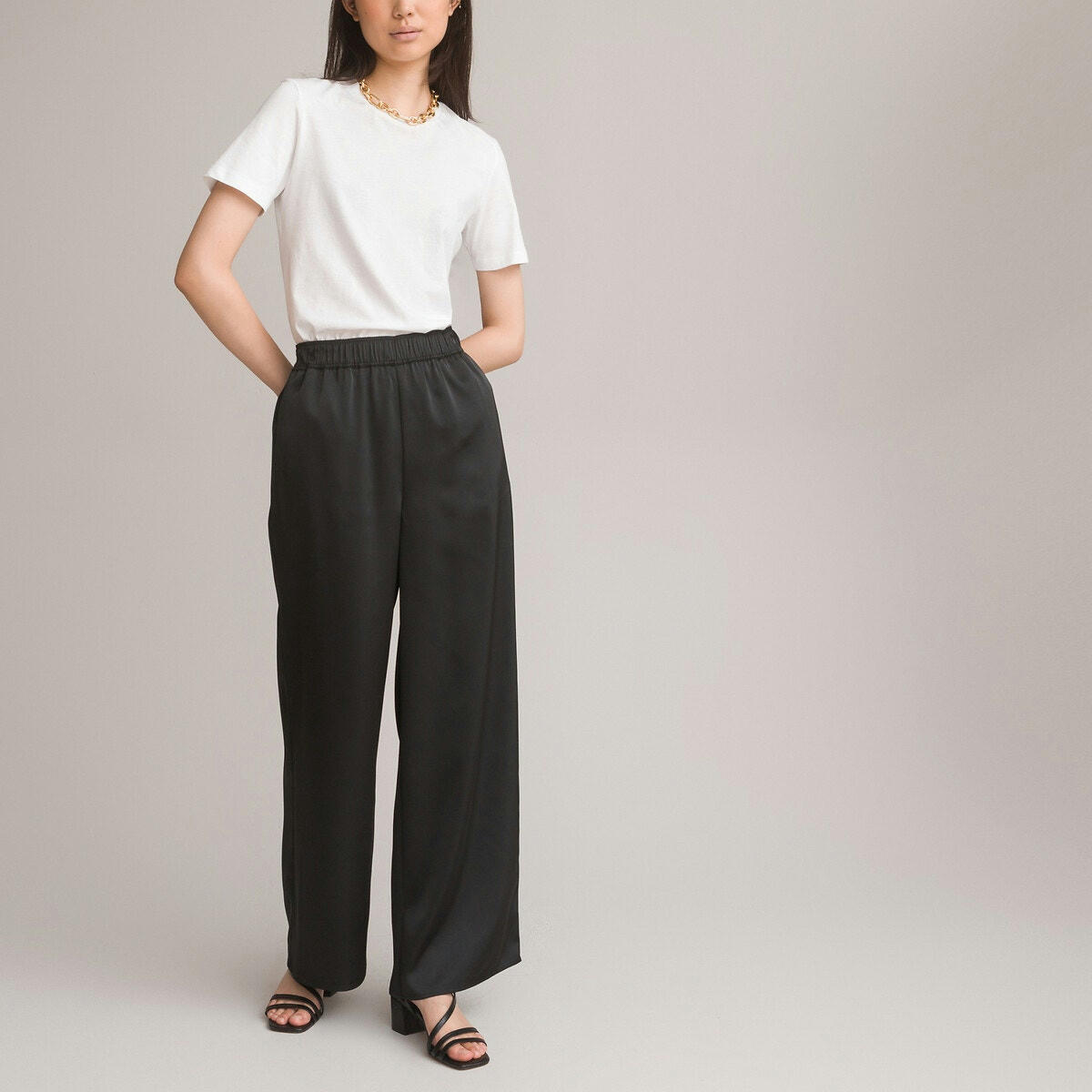 Pantalon large, en satin