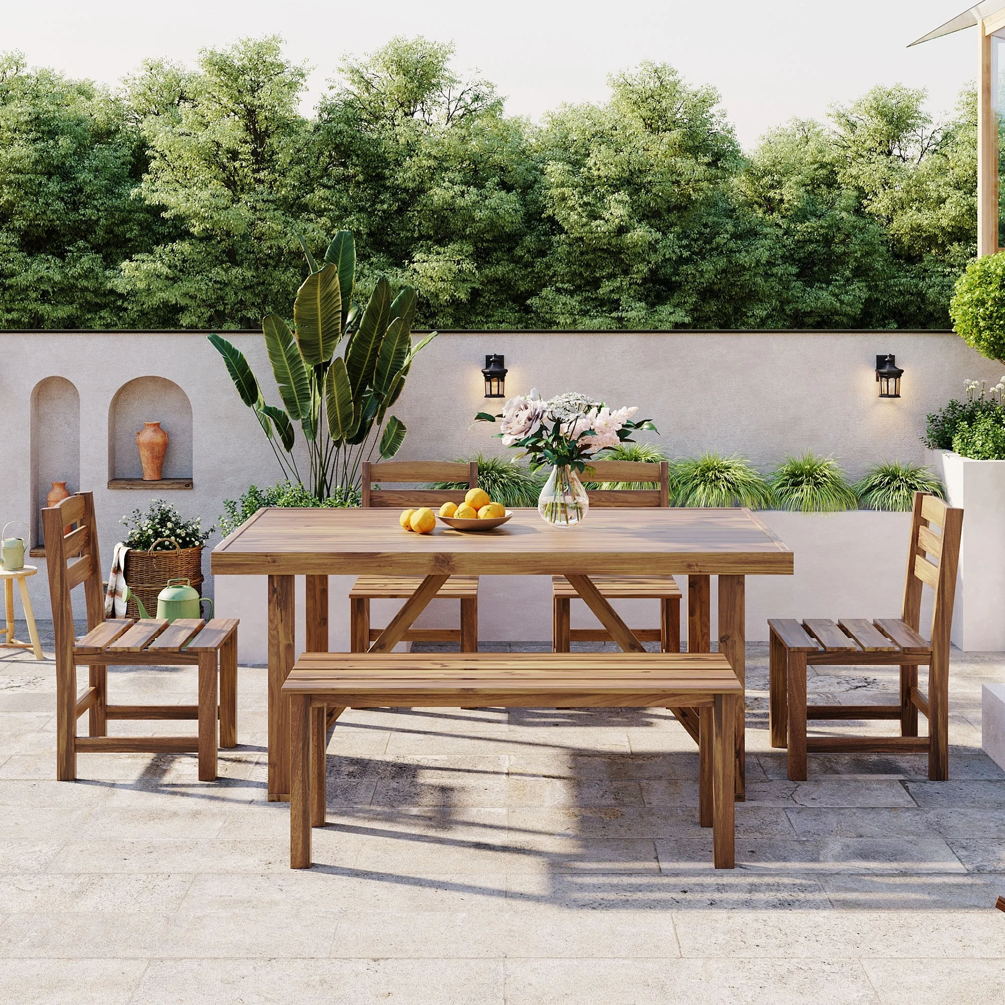 High-quality Acacia Wood Outdoor Table and Chair Set, Suitable for Patio, Balcony, Backyard