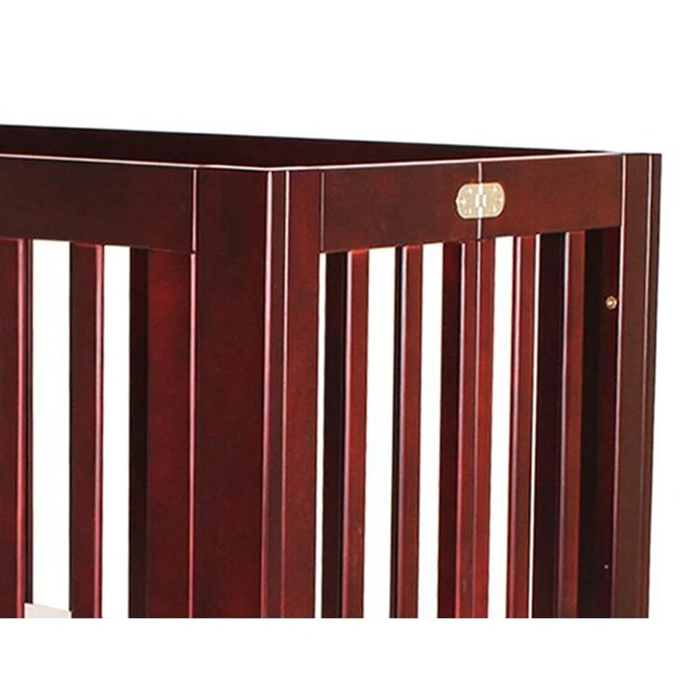 Foldable Wooden Crib with Slatted Details and Casters, Cherry Brown