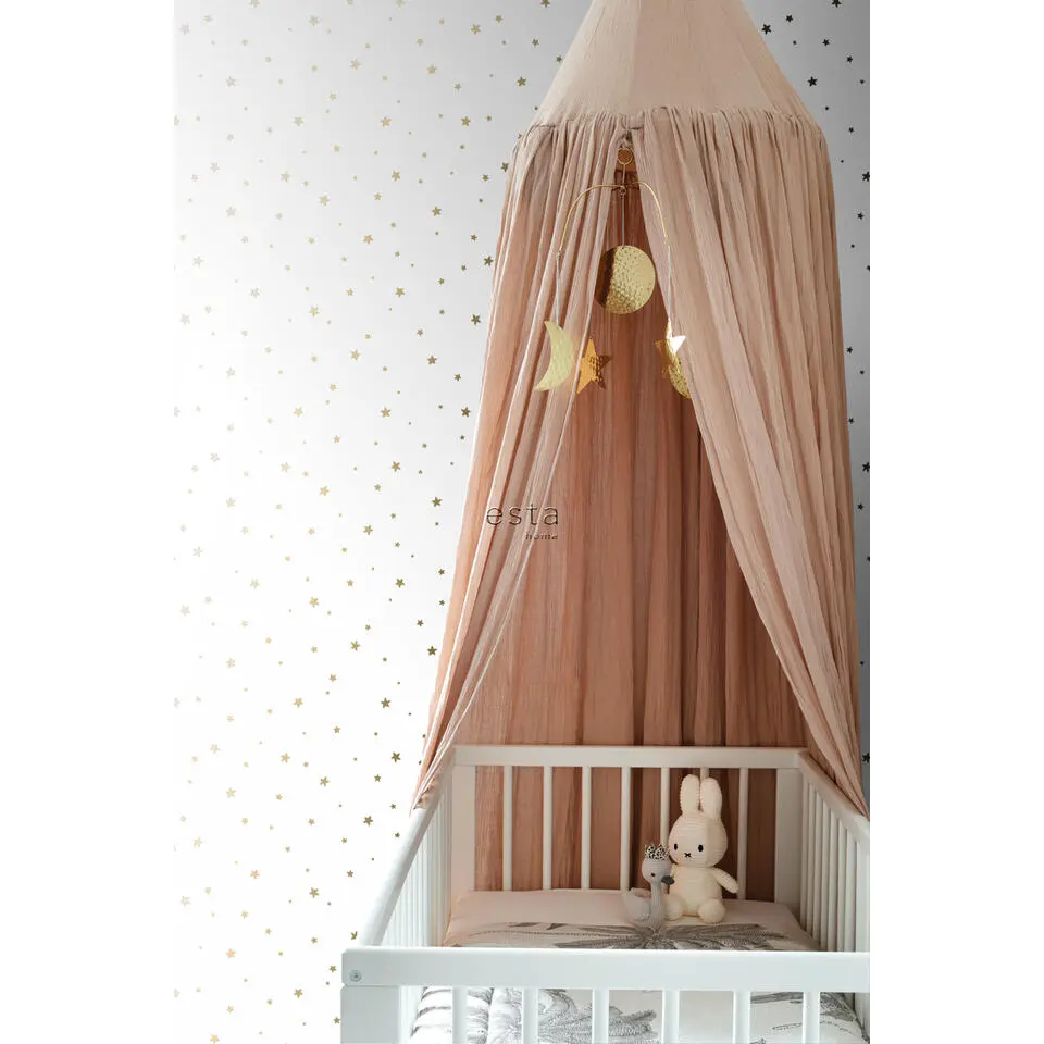 ESTAhome behang sterretjes wit en goud - 53 cm x 10.05 m