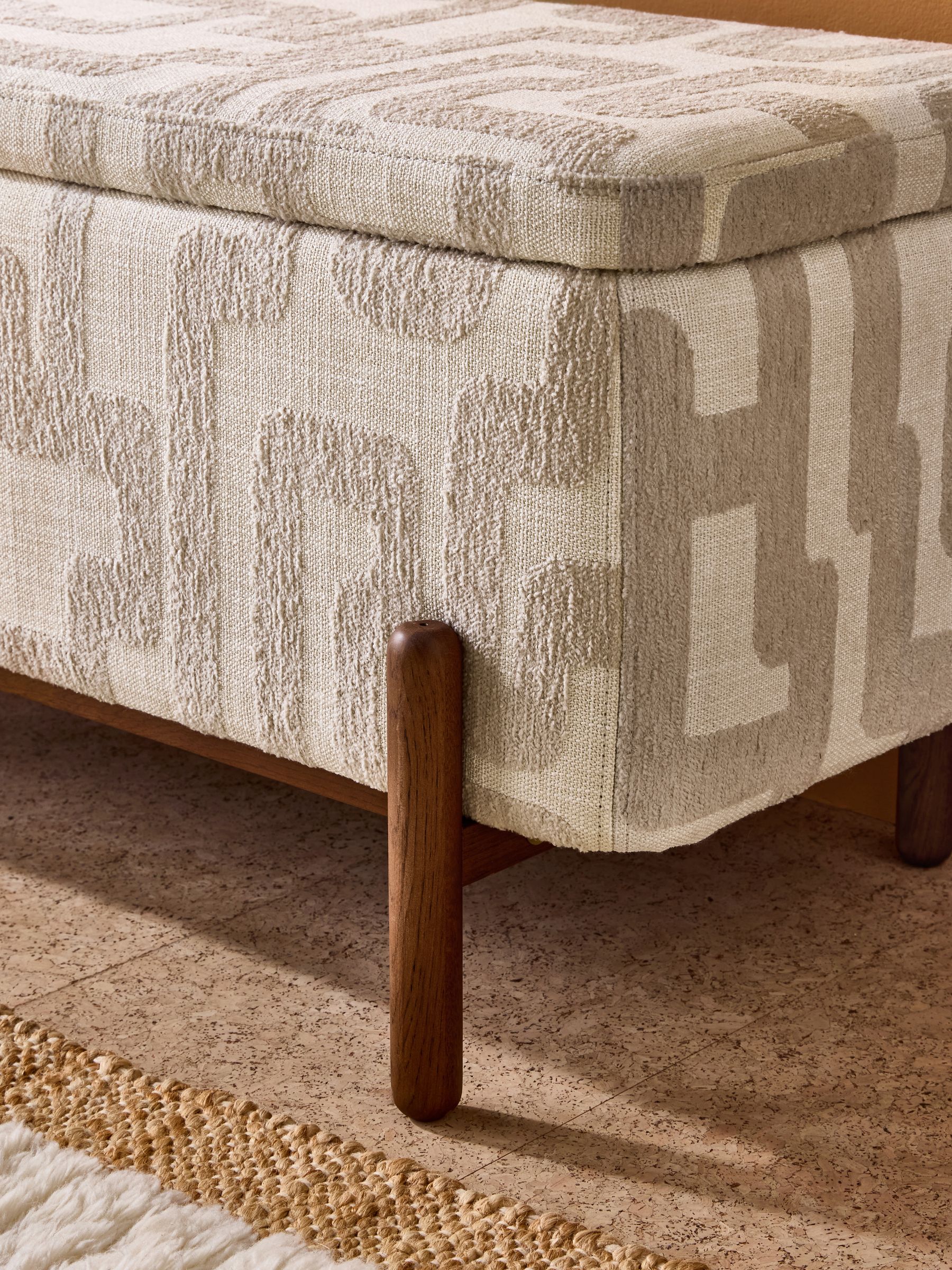 Asare Storage Ottoman Bench in Clyde Abstract Weave Natural Sand