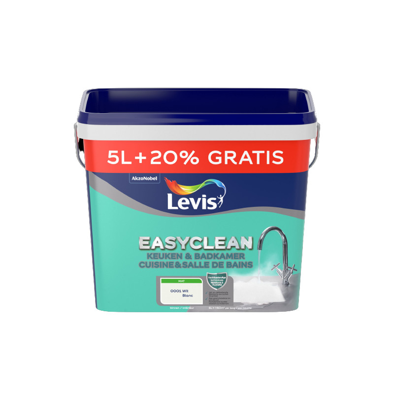 Peinture Easyclean Cuisine & Salle de bains blanche mate 5 L   1 L LEVIS
