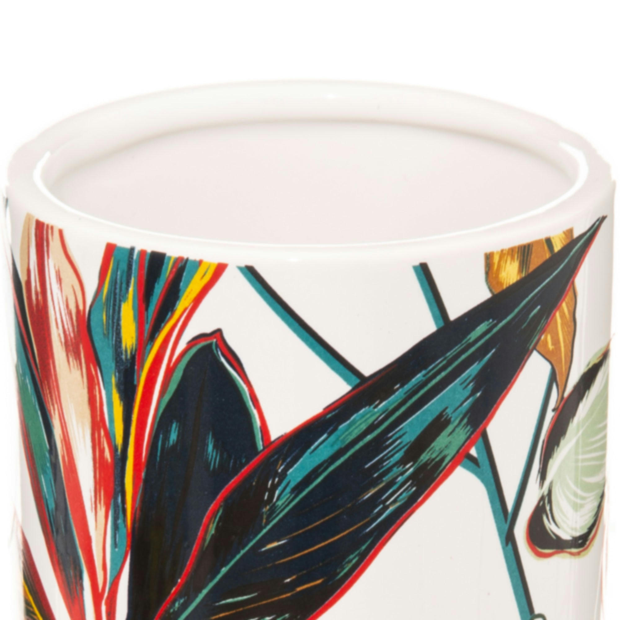 - Gobelet porte brosses à dents feuillage exotique -7.8x7.8x11cm