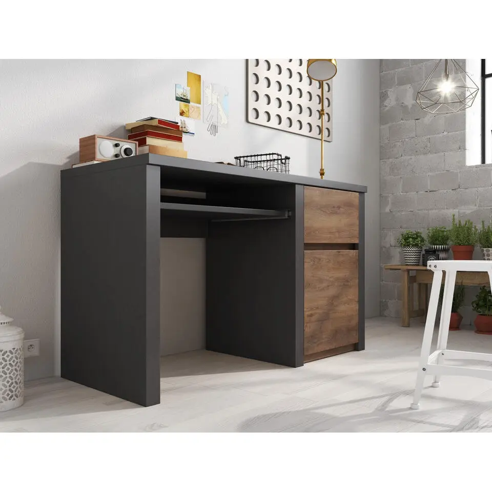 Meubella - Bureau Monaco - Eiken - Grijs - 120 cm