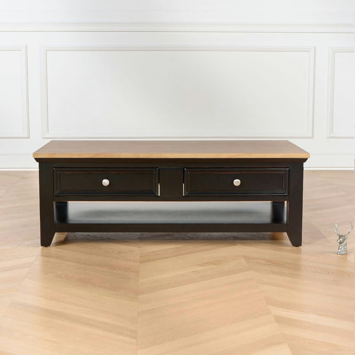 ARCHER - Table basse rectangle double plateau 4 tiroirs noir