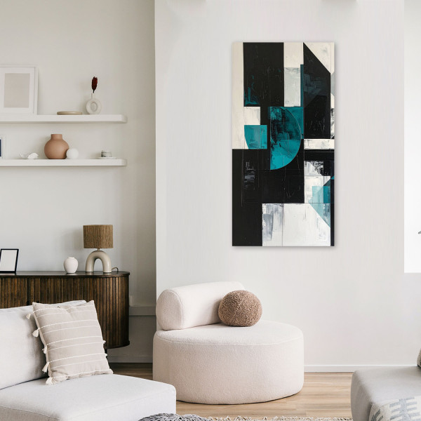 Obraz do salonu biura kuchni, Geometryczne kształty turkusowy czarny 40x80