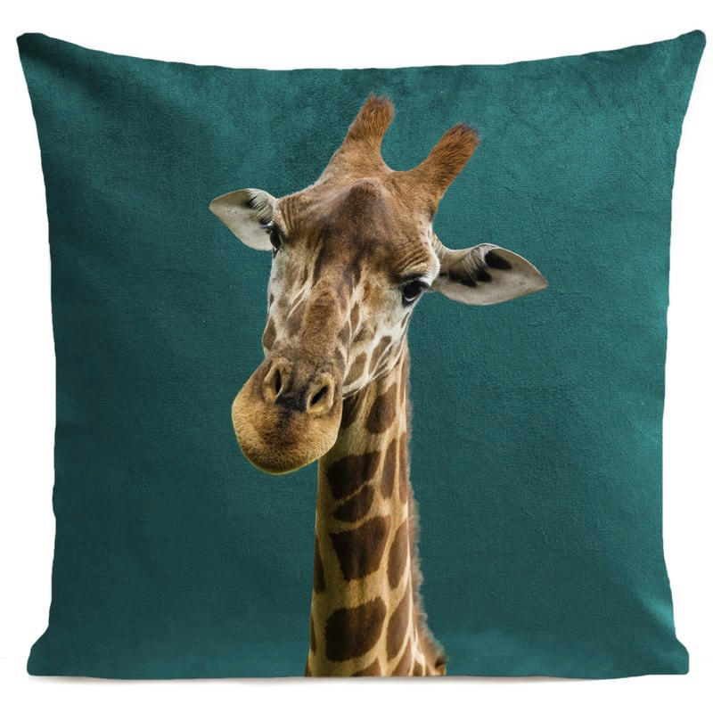 - Coussin enfant girafe velours vert canard 40x40cm
