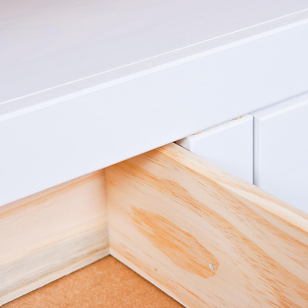 NATUR - Meuble TV 2 Tiroirs Bois Massif Vernis Blanc