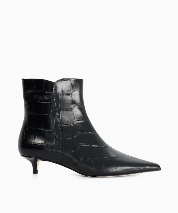 Ohlove Black - Embossed Leather Heeled Ankle Boots