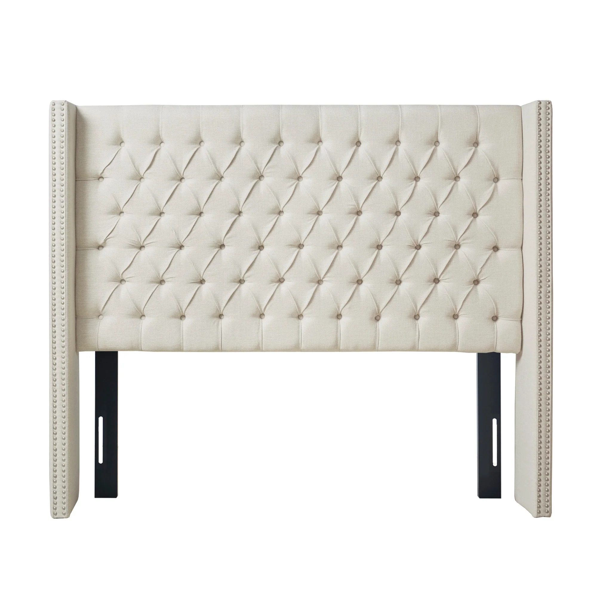Madison Park Baldwin Upholstered Wingback Headboard with Button Tufting & Nailhead Trim