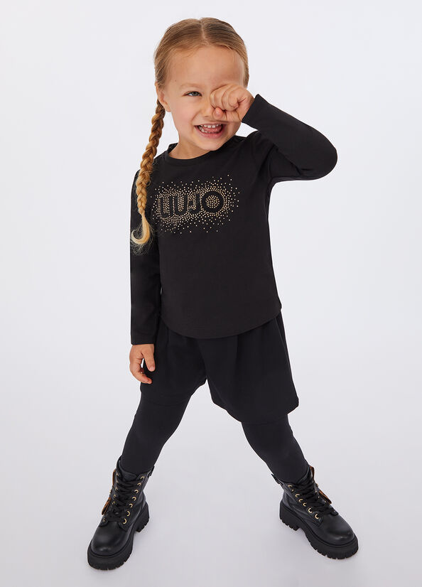 T-shirt in cotone con logo e strass