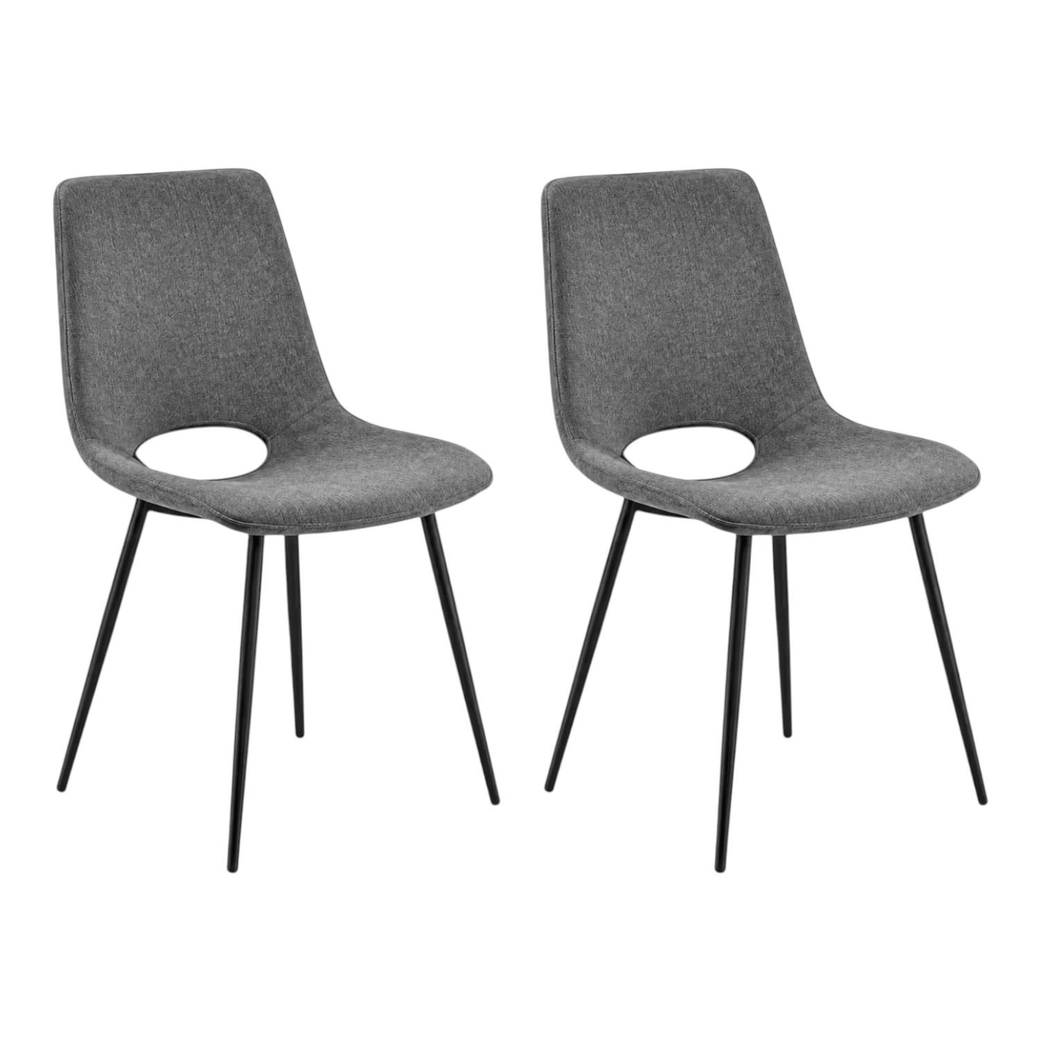 Chaise tissu gris foncé à dossier ouvert (lot de 2) LORA