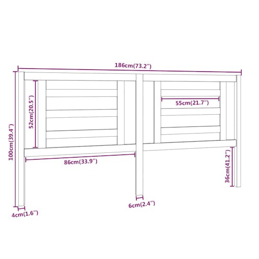NNEVL Bed Headboard Black 186x4x100 cm Solid Wood Pine