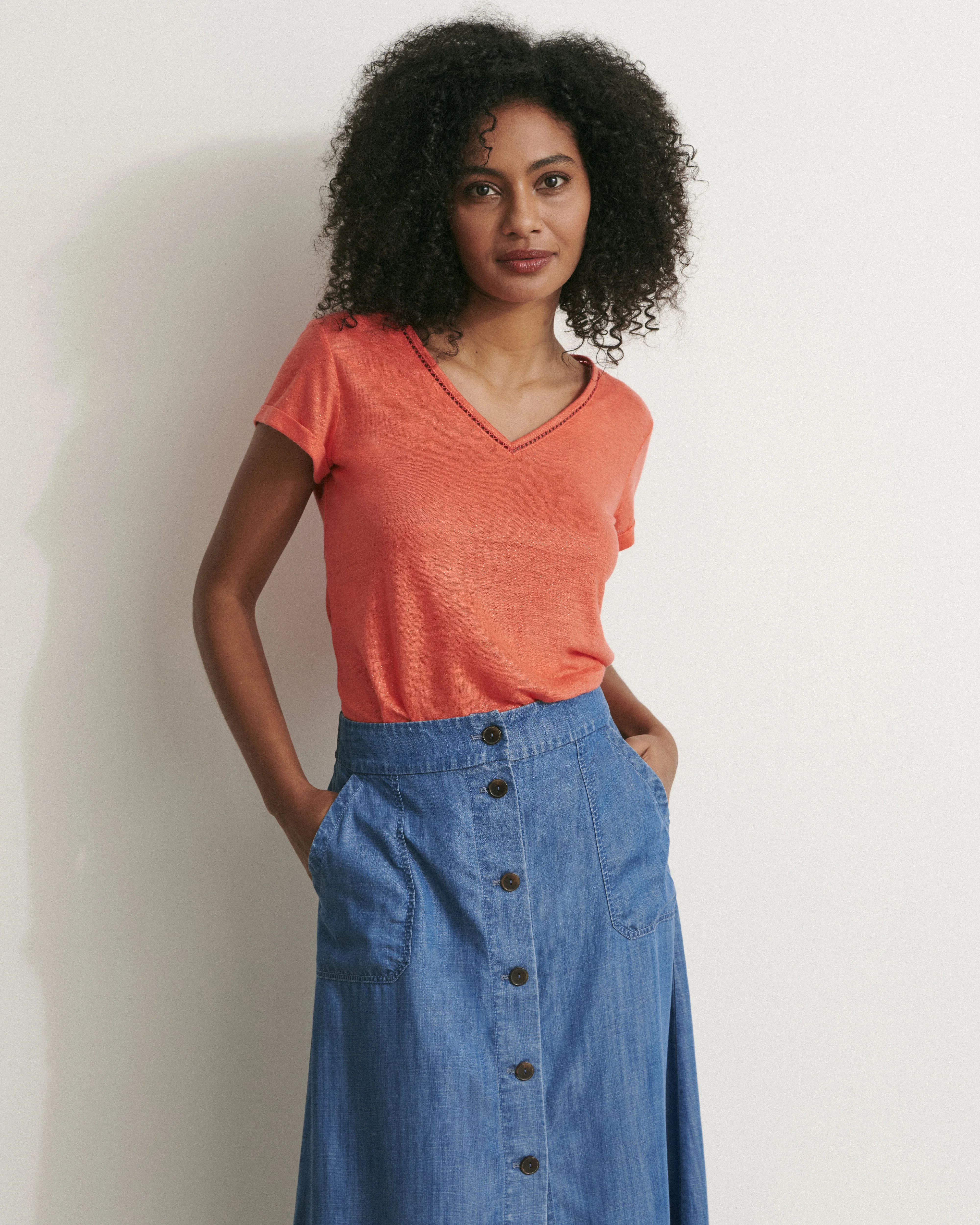 Tee-shirt encolure V TUILERIES/11181/083