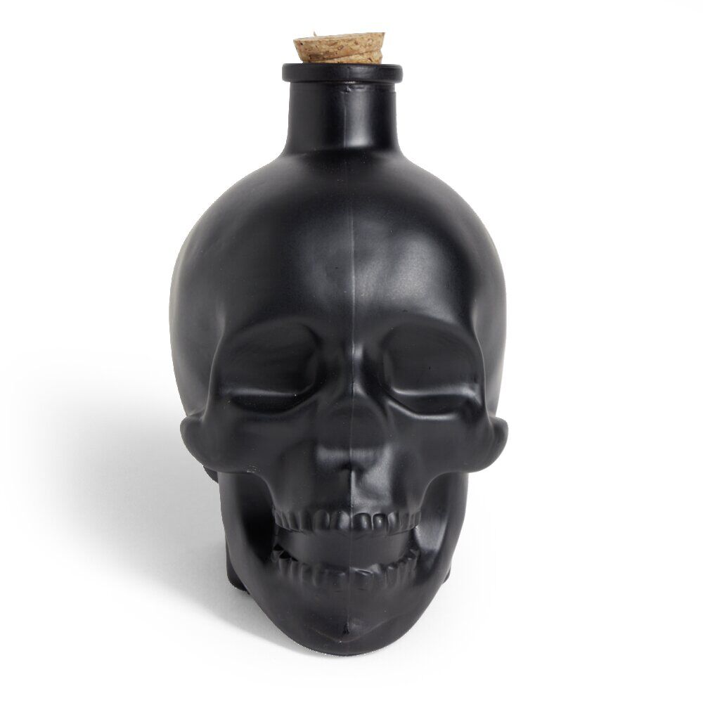 Bouteille poison décoration Halloween crâne en verre noir 10x8,5xH14cm