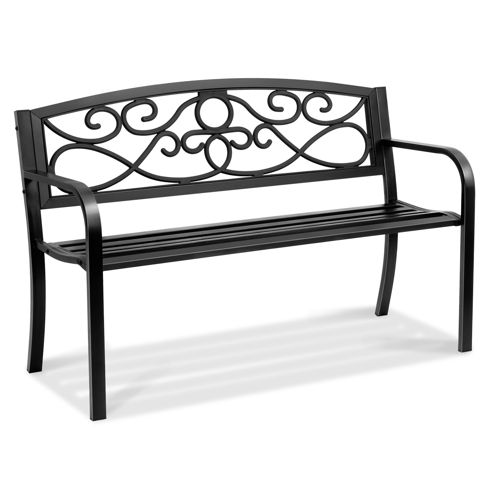 Ławka ogrodowa 127 cm - metalowa 250 kg - z oparciem i podłokietnikami