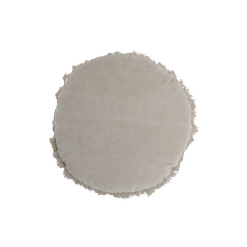 VELOURS - Coussin rond velours coton et lin gris D50cm
