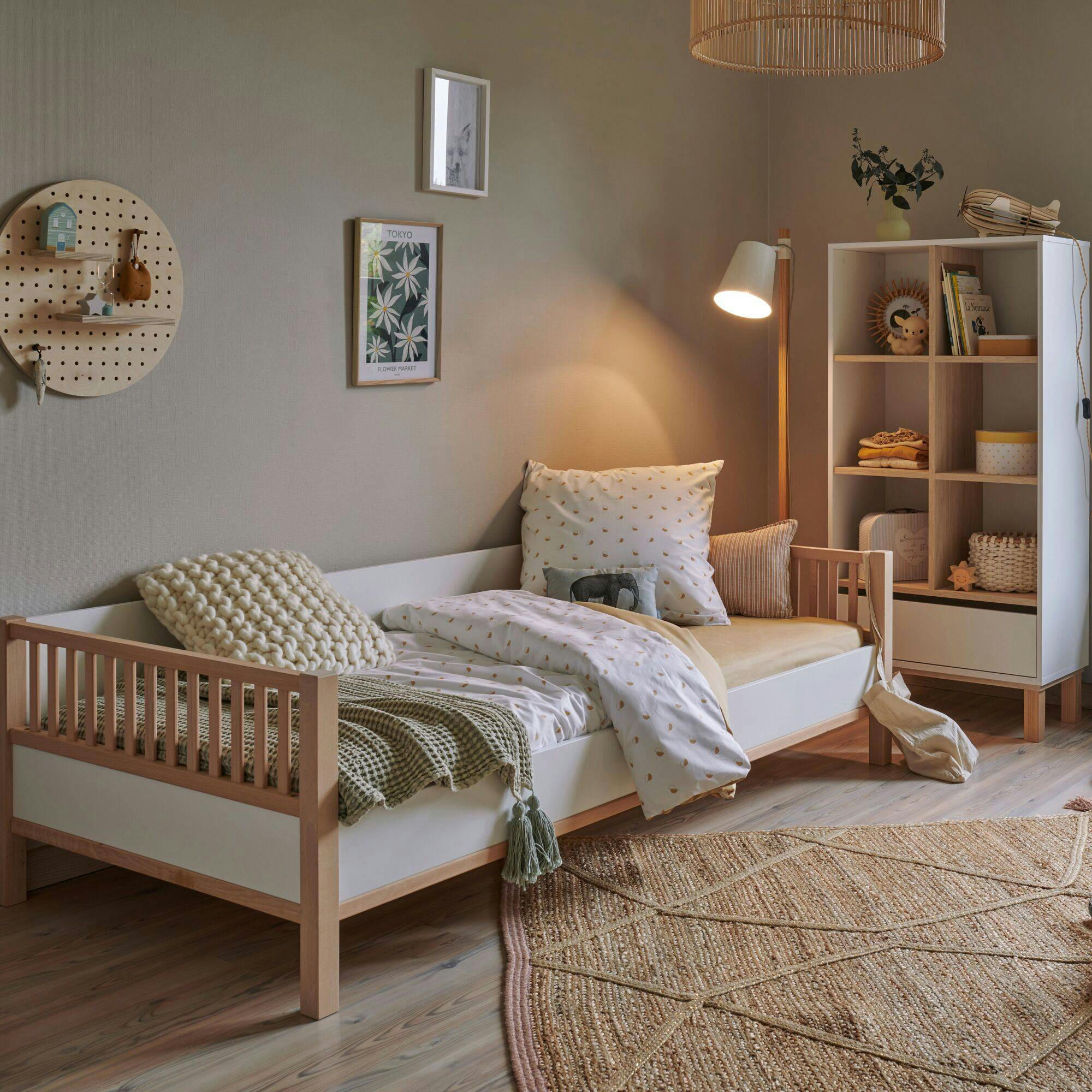 LEO - Lit en bois enfant 90 x 190 cm blanc et bois