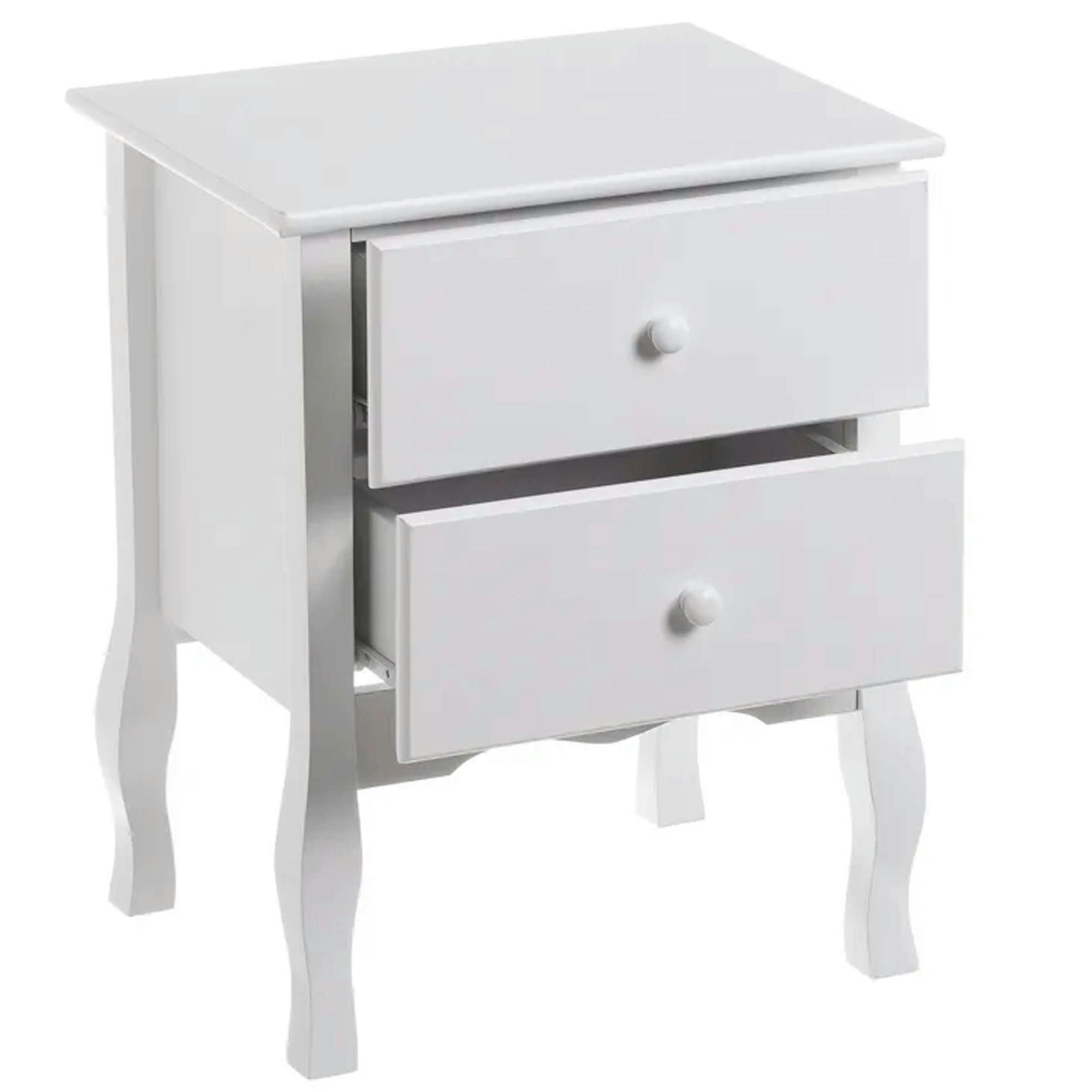 - Table de chevet en bois blanc 2 tiroirs 48x35x61cm