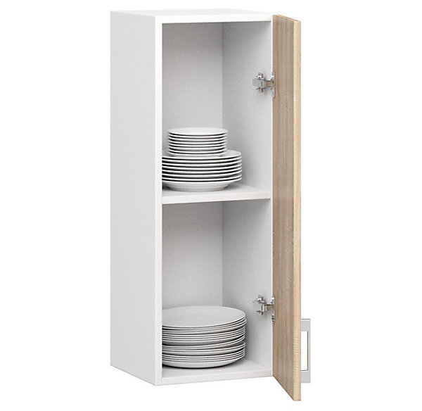 Meuble de cuisine haut AKORD W30 LIMA modulable Blanc 30 cm 1 porte façade Chêne Sonoma 2 étagères 30x30,5x72 cm